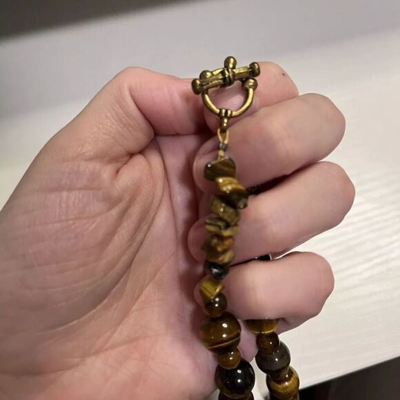 Chunky TIGER EYE Beads Brown Statement Necklace 18” Beautiful - Picture 2 of 10